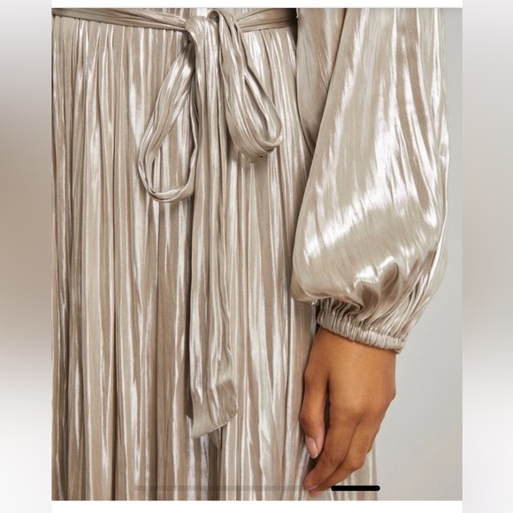 Aligne Anthropologie Champagne shiny Foil Gavid Dress gown UK10 /US 6 - Picture 3 of 10